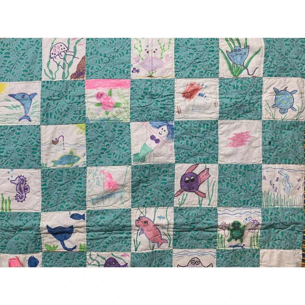 Kids Draw For Kids Ocean Life Fish Shark Turtle‎ Print Quilt Blanket 57